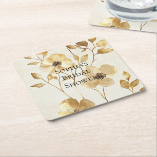 Dessous-de-verre Carré En Papier Mariage Floral Cream Gold