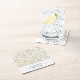 Dessous-de-verre Carré En Papier Mariage Floral Crème Ivoire Romantique