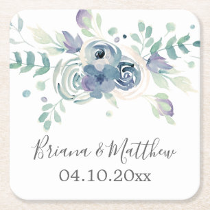 Dessous-de-verre Carré En Papier Mariage Floral Élégant de Verdure Violette à l'Aqu
