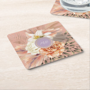 Dessous-de-verre Carré En Papier Mariage Floral Lilas Pêche
