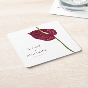 Dessous-de-verre Carré En Papier Mariage Floral Minimaliste Aquarelle Anthurium