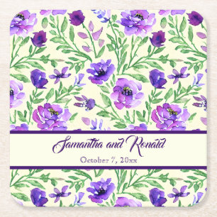 Dessous-de-verre Carré En Papier Mariage floral pourpre et vert
