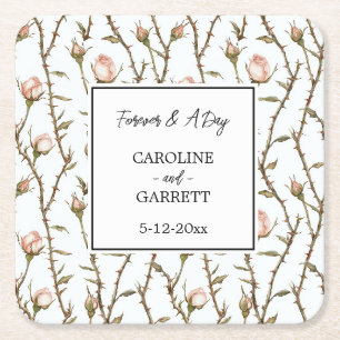 Dessous-de-verre Carré En Papier Mariage Floral Romantique Rose Clair