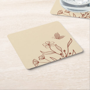 Dessous-de-verre Carré En Papier Mariage floral terracotta élégant romantique