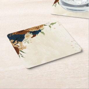 Dessous-de-verre Carré En Papier mariage floral terracotta marine