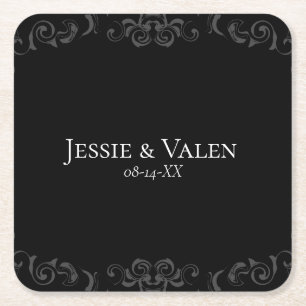 Dessous-de-verre Carré En Papier Mariage gothique gris et noir