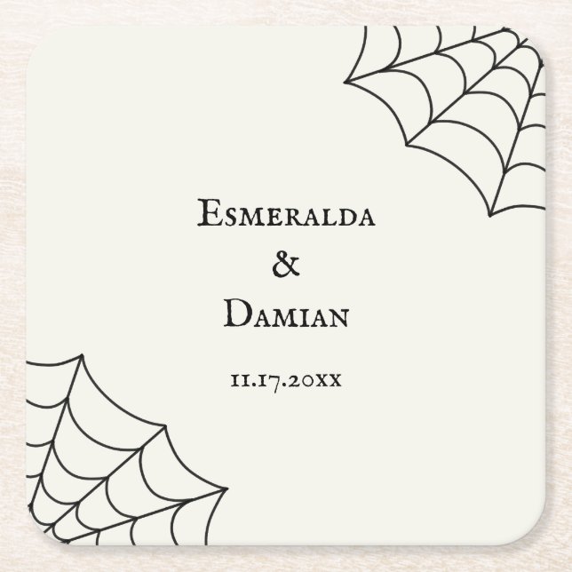 Dessous-de-verre Carré En Papier Mariage gothique noir et blanc (Devant)