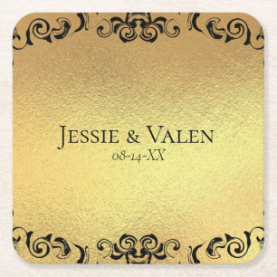 Dessous-de-verre Carré En Papier Mariage gothique or et noir