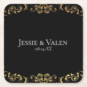 Dessous-de-verre Carré En Papier Mariage gothique or et noir