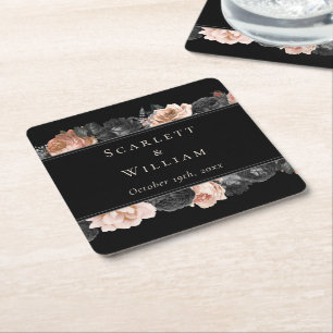 Dessous-de-verre Carré En Papier Mariage gothique vintage noir blush