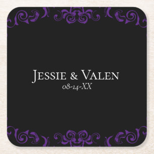 Dessous-de-verre Carré En Papier Mariage gothique violet et noir