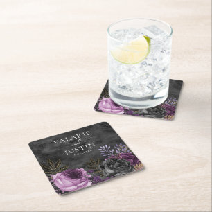 Dessous-de-verre Carré En Papier Mariage gothique violet et noir floral