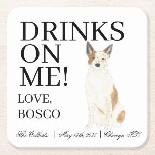 Dessous-de-verre Carré En Papier Mariage Heeler pour chien de chien de chien de chi