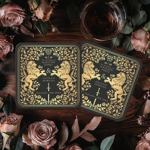 Dessous-de-verre Carré En Papier Mariage médiéval Black Royal Lion