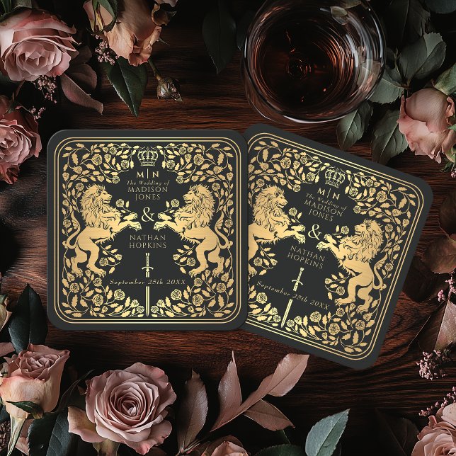 Dessous-de-verre Carré En Papier Mariage médiéval Black Royal Lion (Créateur téléchargé)