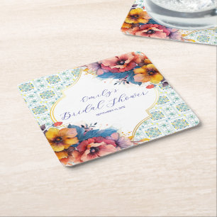 Dessous-de-verre Carré En Papier Mariage Méditerranéen Fleur Bleu Shower