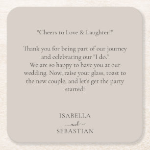 Dessous-de-verre Carré En Papier Mariage Message Amusant Romantique Beige