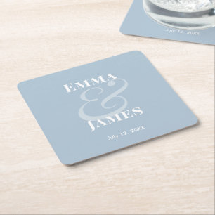 Dessous-de-verre Carré En Papier Mariage Minimaliste Bleu Poussiéreux Ampersand I