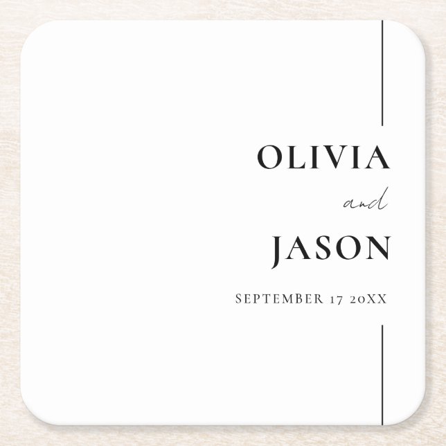 Dessous-de-verre Carré En Papier Mariage minimaliste moderne noir et blanc personna (Devant)