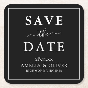 Dessous-de-verre Carré En Papier Mariage minimaliste noir sans date à sauver