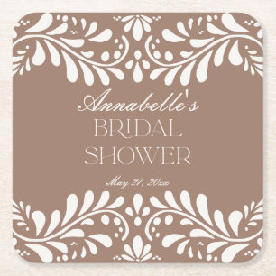 Dessous-de-verre Carré En Papier Mariage Mocha Brown Talavera Fête Espagnole Cérémo