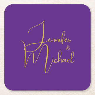 Dessous-de-verre Carré En Papier Mariage Moderne Minimaliste Plain Calligraphie Nom