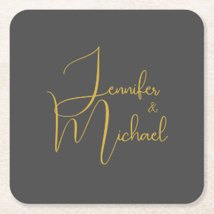 Dessous-de-verre Carré En Papier Mariage Moderne Minimaliste Plain Calligraphie Nom