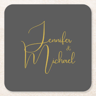 Dessous-de-verre Carré En Papier Mariage Moderne Minimaliste Plain Calligraphie Nom