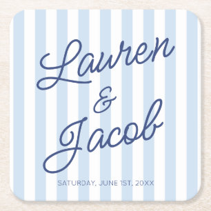 Dessous-de-verre Carré En Papier Mariage Moderne Minimaliste Rayures Bleues