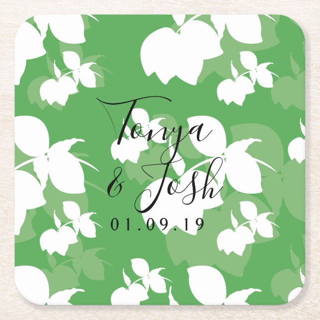 Dessous-de-verre Carré En Papier Mariage moderne silhouette citron vert (Devant)