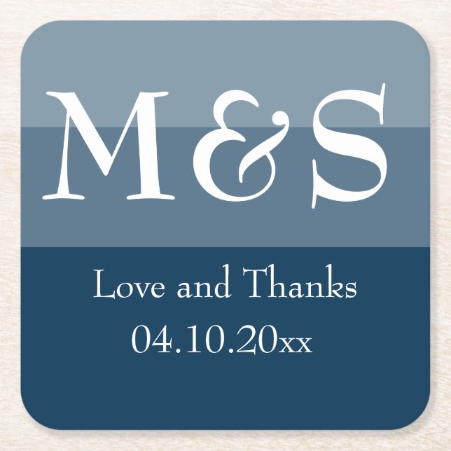 Dessous-de-verre Carré En Papier Mariage moderne simple bleu marine (Devant)