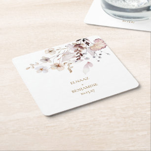 Dessous-de-verre Carré En Papier Mariage Moderne Simple d'Automne avec Fleurs Séché