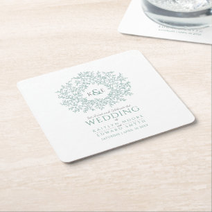 Dessous-de-verre Carré En Papier Mariage monogramme de dessin de feuille de cercle 