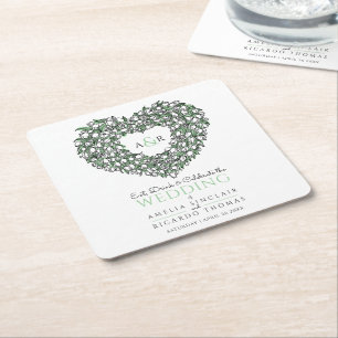 Dessous-de-verre Carré En Papier Mariage monogramme de dessin d'encre de couronne d