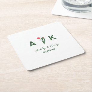 Dessous-de-verre Carré En Papier Mariage Monogramme Fleur Sauvage Art Populaire Col