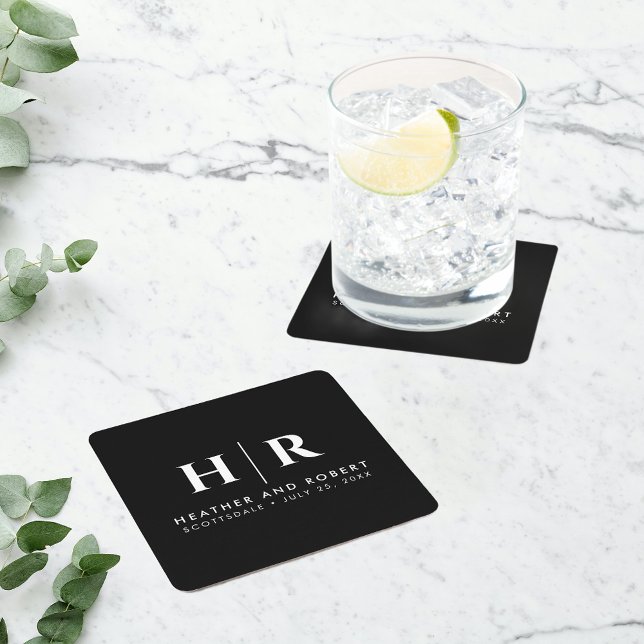 Dessous-de-verre Carré En Papier Mariage Monogramme moderne mariée et chambre perso (Créateur téléchargé)