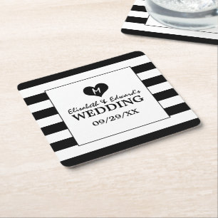 Dessous-de-verre Carré En Papier Mariage noir et blanc moderne