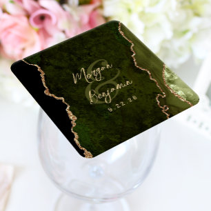 Dessous-de-verre Carré En Papier Mariage Olive Verte Agate Or Script