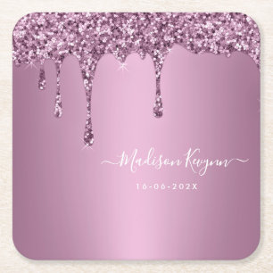 Dessous-de-verre Carré En Papier Mariage Paillettes Rose Poussiéreuse
