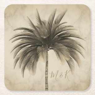 Dessous-de-verre Carré En Papier Mariage Palm Tree Marbre élégant rétro chic