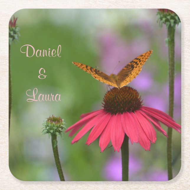 Dessous-de-verre Carré En Papier Mariage papillon du jardin (Devant)