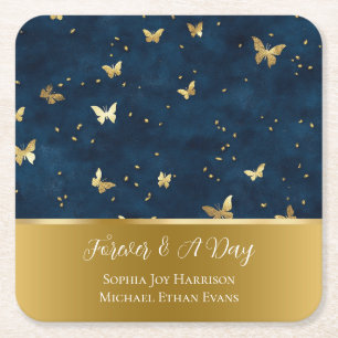 Dessous-de-verre Carré En Papier Mariage Papillons Bleu Or 
