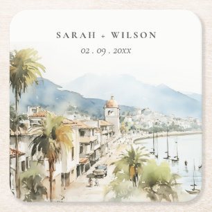 Dessous-de-verre Carré En Papier Mariage Paysage Aquarelle Santa Marta Colombie