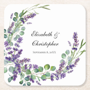 Dessous-de-verre Carré En Papier Mariage personnalisé Boho Lavande Eucalyptus