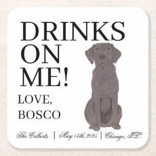 Dessous-de-verre Carré En Papier Mariage Personnalisé de Chien Labrador Chocolate