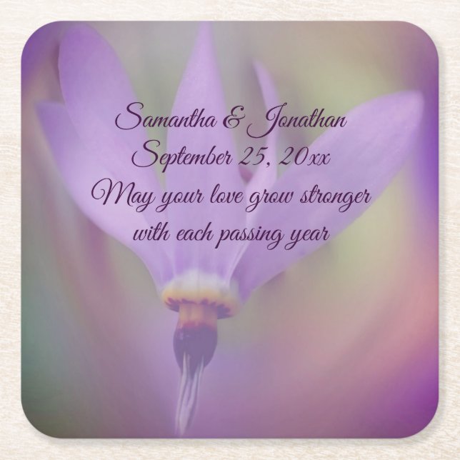 Dessous-de-verre Carré En Papier Mariage personnalisé Pale Purple Lily (Devant)