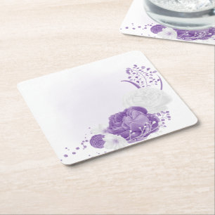 Dessous-de-verre Carré En Papier mariage romantique blanc & violet