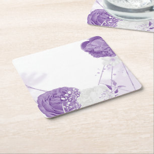Dessous-de-verre Carré En Papier mariage romantique blanc & violet
