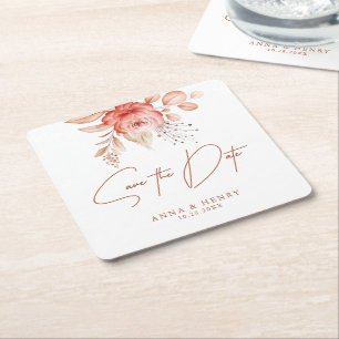 Dessous-de-verre Carré En Papier Mariage romantique rustique flush Sauvez la date