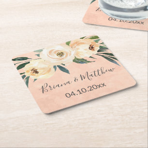 Dessous-de-verre Carré En Papier Mariage Rose Pâle Beige Floral